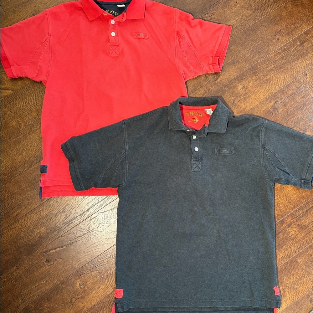 Orvis Men's Polo Shirts - Vibrant Red and Charcoal Black